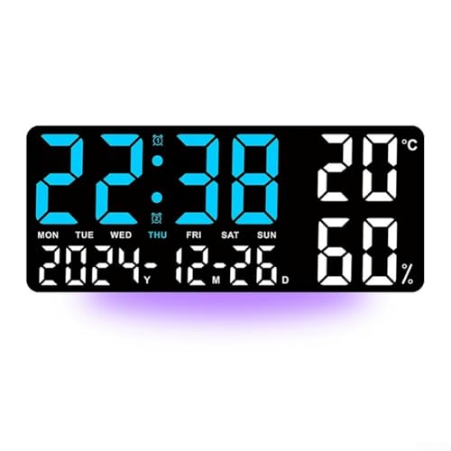 Reloj de pared LED digital con pantalla grande, monitor de temperatura y humedad, alarmas duales, calendario, cronómetro, temporizador de cuenta regresiva para sala de estar oficina 35 x 15 cm (B)