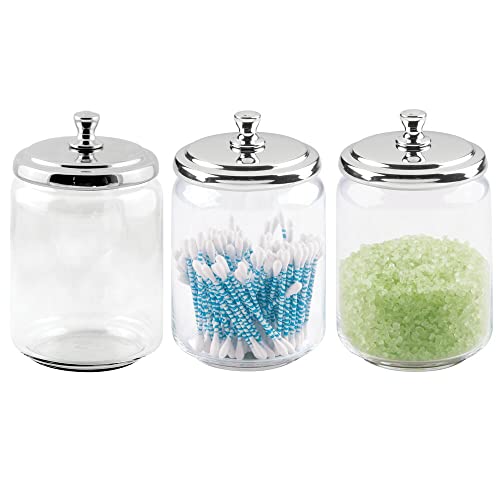 Mdesign Small Modern Apothecary Storage Organizer Canister Jars - Glass Containers For Bathroom, Organization Holder For Vanity, Counter, Makeup Table, Hyde Collection, 3 Pack, Clear/Chrome #TOP21
