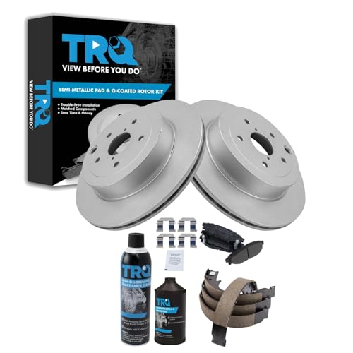 Image of TRQ Rear Brake Pad & Rotor Kit, with Chemical Kit Parking Brake Shoe Set Semi-Metallic Compatible with 2008-2013 Subaru Impreza