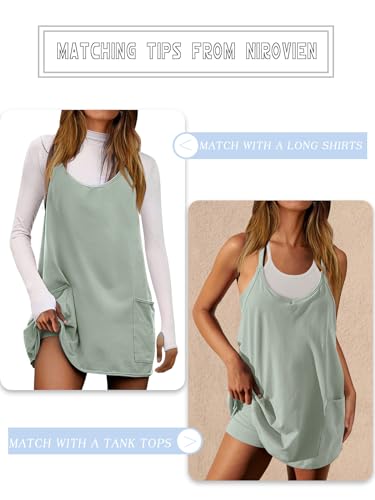 Image of Nirovien Womens Tennis Dress Workout Mini Dress with Shorts Sleeveless Spaghetti Straps Golf Athletic Dresses