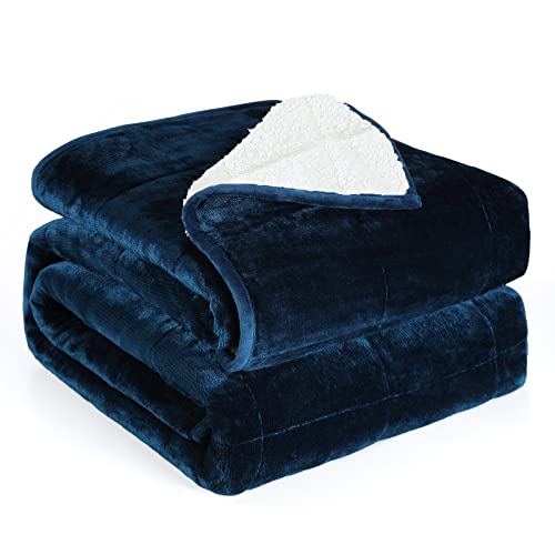 Image of Alomidds Twin Size 12lbs, Weighted Blanket for Adults, Fluffy Warm Sherpa & Cozy Soft Flannel Thick Heavy Blanket Great for Sofa Bed, 48x72 inches, Navy