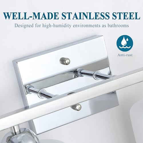 Image of Mecgirn Stainless Steel Milk Glass Vanity Lights for Bathroom, 3 Light Chrome Bathroom Light Fixtures Over Mirror, Ceramic E26 Sockets Wall Mounted