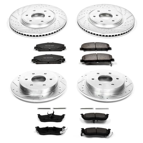 Image of PowerStop Front and Rear Brake Kit for Infiniti QX56 2006-07 | Nissan Armada 2006-07 - Drilled and Slotted Disc Rotors with Carbon-Fiber Ceramic Brake Pads Replacement, K2804