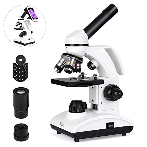 TELMU Microscopio Óptico Profesionales, Microscopios Monoculares Biológicos para Adultos y Estudiantes y Niños con Diapositivas Preparadas