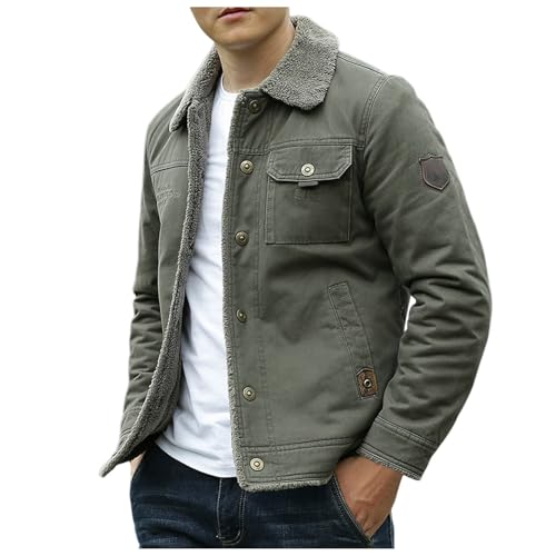 Generisch Giacca invernale da uomo Giacca di velluto maschile Giacca spessa Abbigliamento invernale allentato, verde militare, XXL