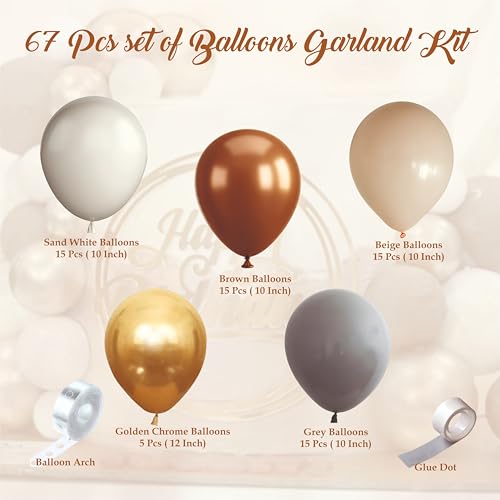 Image of Brown, Grey, Beige and Golden Balloons, Pack of 67 Pcs for Birthday decoration, Anniversary decoration, Home Decoration Items