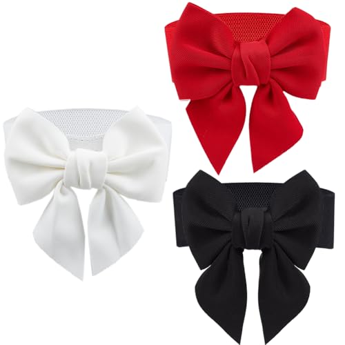 CRASPIRE 2 Colors Elastic Bow Belts Black Red White Cloth Bowknot Wide Stretch Sash Tie Elastic Chain Waist Belt Band Vintage for Women Ladies Wedding Trench Coat Overcoat Decorative