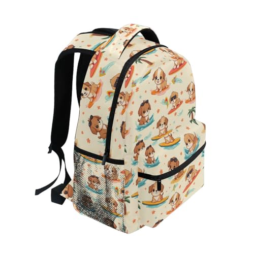 Surfboard Dog Puppy Palm Tree Backpack for School Boys Girls Adults Kids Bookbag Laptop Bag 15L2