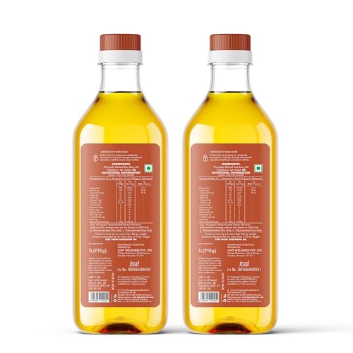 Image of Jivo Rice Bran Oil Cooking Oil 1 Litre (Pack of 2) | Contains Oryzanol and Balanced Fats | Cholesterol-Free Edible Oil | High Smoke Point Versatile Oil | Ideal for Deep Frying, Sauteing & Baking
