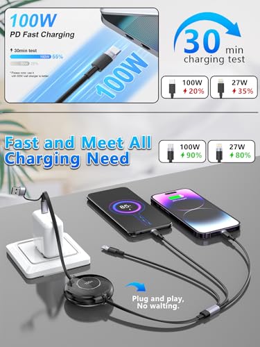 Câble de charge multiple rétractable USB C 100W pour iPhone 15 et Samsung - 3