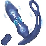 Thrusting Prostate Massager Anal Vibrators - Anal Toy with Dual Cock Rings Butt Plug with 3 Thrust &