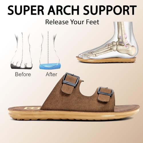 Image of Men Comfortable Double Strap Slippers with Cushioned Footbed, Adjustable Buckle Design, Lightweight Everyday Wear Slippers for Indoor Outdoor Use