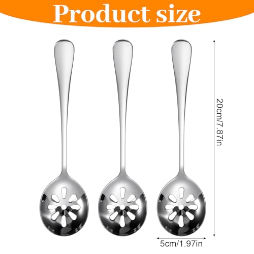3Pcs Slotted Spoon, Stainless Steel Serving Spoons, Slotted Spoons for Cooking, 7.8 Inch Strainer Spoon for Buffets, Restaurants, Kitchens for Soups, Dips, Cereals(10 Holes)