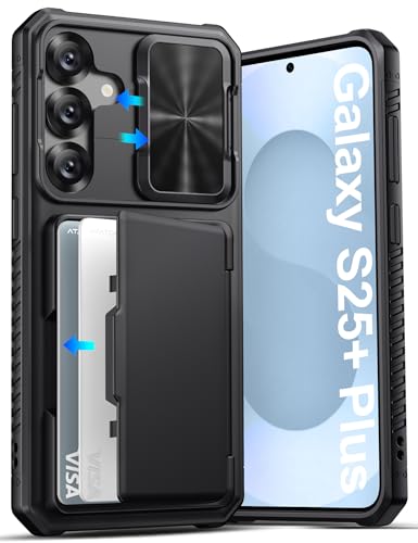 ATATOO for Samsung Galaxy S25+ Plus Case Wallet Built-in Card Holder (3-5 Cards) [RFID Blocking] & Slide Camera Cover Military Grade Protection Hard Rugged Phone Case for S25 Plus 6.7 2025 Black