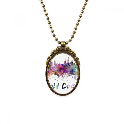 Collier Vintage Gold Coast Ghana en laiton antique pendentif aquarelle de luxe pour homme
