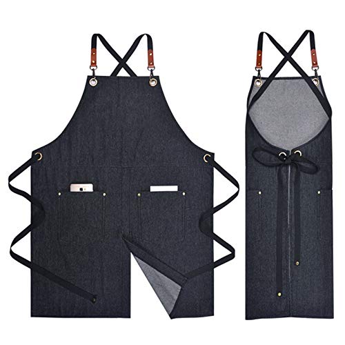 tablier Tablier Cross Back Work Wear Black Denim Coton Strap Cafe Barman Petrender Chef Uniforme Barber Fleurer jardinier Bleu