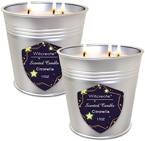 Wticreate Citronella Candles Outdoor Indoor 2 Pack 3-Wick Total 34Oz，Burn 200 Hours Long Lasting for Summer Garden,Party