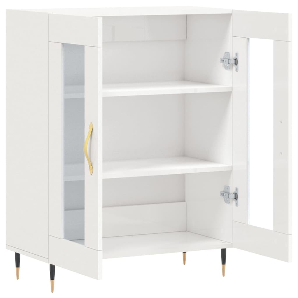 Credenza bianca lucida, 69,5 x 34 x 90 cm, con ante in vetro