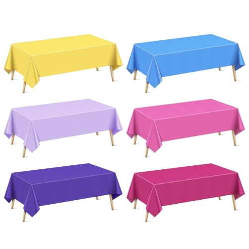 6 Pcs Pink & Purple & Blue Series Rectangle Tablecloth, 54x72" Solid Color Waterproof & Spillproof Disposable Plastic Table Cover, Durable Party Tablecloth for Dining, Buffet, Picnic, Outdoor Events by Just Shimmer - Used condition - US$8.35