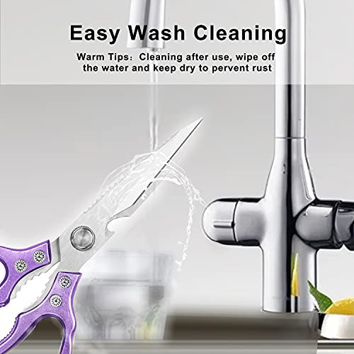 AWinjoy Heavy Duty Sharp Kitchen Scissors, Dishwasher Safe, Cooking Shears for Meat, Chicken, Fish, Poultry, Herb, Bread (Purple)