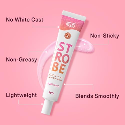Image of NEUD Illuminating Strobe Cream Gold 50g, Primer + Highlighter + Moisturizer with Cocoa Butter and Hyaluronic Acid, 3 in 1 Strobe Cream for Face, Flawless Radiant Dewy Skin & Glowing Makeup Base