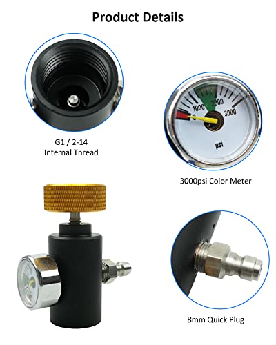 SZRKRLA Paintball Co2 Tank Adapter Compressed Air Fill Station Remote Switch ASA Adapter with 3000psi Gauge