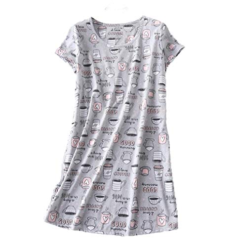 PNAEONG 3 Pack Women's Cotton Nightgown Sleepwear Short Sleeves Shirt Casual Print Sleepdress - Image 3