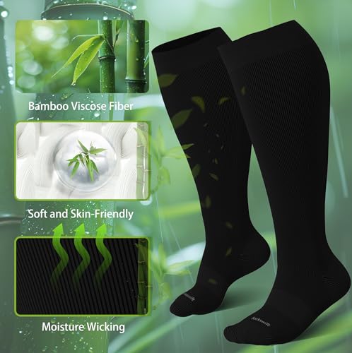Bamboo Viscose Plus Size Compression Socks Wide Calf 15-20mmHg Knee High Sock for Nurses, Pregnant Women, Travel2