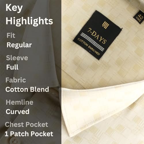 Image of 7-DAYS Premium Men's Formal Shirts - Cotton Rich, Textured Self-Design, Full Sleeve, Regular Fit, Wrinkle Resistant, with Pocket - Perfect for Office