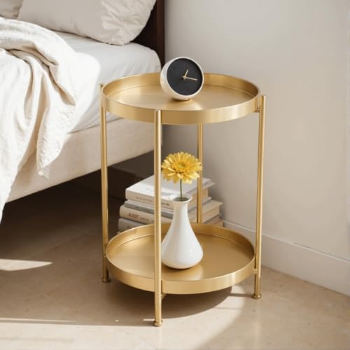 Beistelltische, Side Table, Kleiner Beistelltisch Rund Metall, 40 x 40 cm Small Coffee Table, Couchtisch fürs Wohnzimmer Sofa Living Room Balkon...