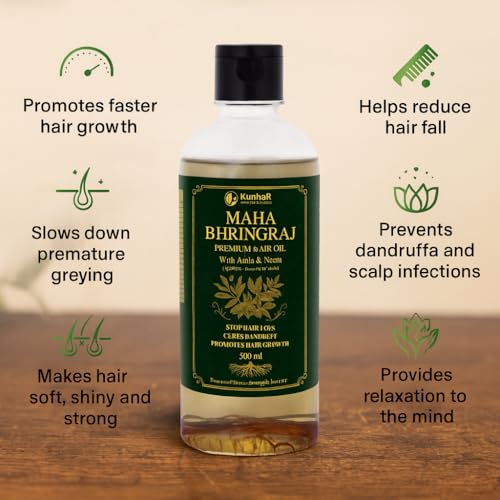 Image of Maha Bhringraj Premium Hair Oil with Amla & Neem - 500 ml (Pack of 2) - Reduces Hair Fall, Cures Dandruff - Ayurvedic Herbal Formula - Power of Roots