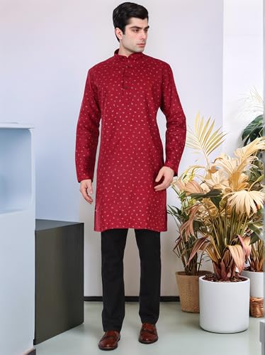 Image of SKAVIJ Mens Cotton Long Sleeve Tunic Printed Kurta