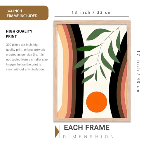 Image of kotart Home Decor Boho Painting Decorative Wall Art | Aesthetic Poster With Frame For Living Room Bed Room Hotel Wall Decor Digital Reprint Set of 3 (13X17 inch)