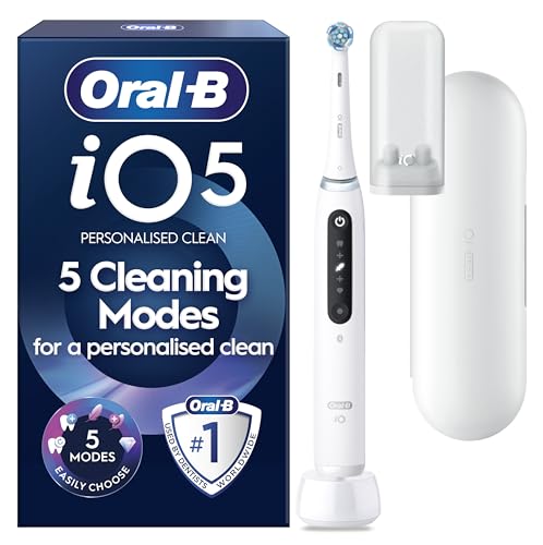 Oral-B iO5 Electric Toothbrushes For Adults, 1 Toothbrush Head and Travel Case, 5 Modes With Teeth Whitening, 2 Pin Plug, White