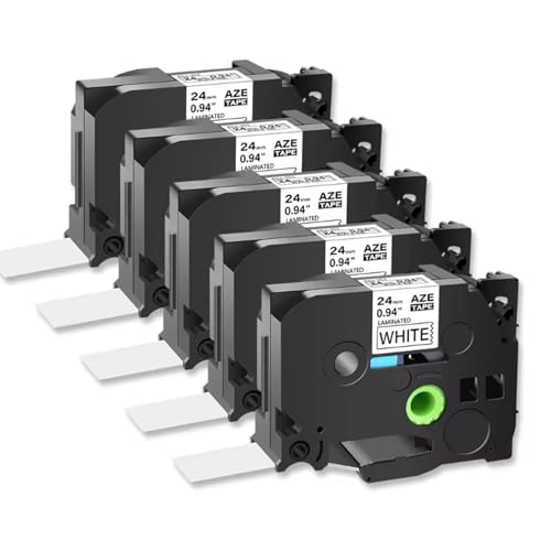 Ruban TZe-251 Brother P-Touch 24mm lot de 5 cassettes d'étiquettes laminées