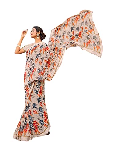 Blouse indienne imprimée Sari 2582, le haut blanc cassé chic pour vos soirées