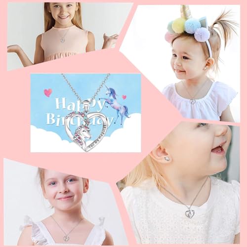 JchEnye 2 Stück Geburtstagsgeschenke für Mädchen, einschließlich Einhorn-Halskette und Geburtstagskarte, Schutzengel-Halskette für Mädchen, die besonderen Geburtstagsgeschenke