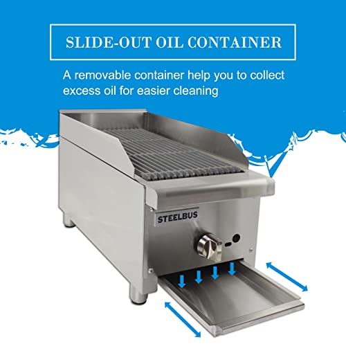 Steelbus 12'' Heavy Duty Commercial Radiant Broiler 1 Burner Natural/Propane Gas Commercial Charbroilers Restaurant Equipment Bbq Outdoor Countertop Griddle #TOP2