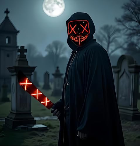 Creepy LED Halloween Mask - Voice-Activated Flashing Lights, 5 Modes, Glow-in-Dark Scary Mask for Parties & Haunted Events