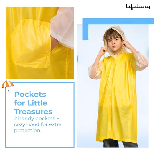 Image of Lifelong Kids Solid Textured PVC Raincoat| School Bag Extension & Side Pocket | Rain Coat| Raincoat for Boys & Girls | Kids Raincoat | Waterproof Rainwear with Carrying Pouch, 6-7 YRS (Yellow & White)