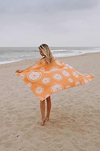 Infusezen Citrus Reversible Turkish Towel - 100% Cotton Towel Orange Pattern - Quick Dry Thin Peshtemal - Turkish Bath Towel - Turkish Beach Towel – Absorbent Hammam Towel Large 66” X 36” (Orange) #TOP4
