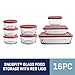 Anchor Hocking 16 Piece Glass Storage Containers with Lids (8 Glass Food Storage Containers & 8 Red SnugFit Lids)