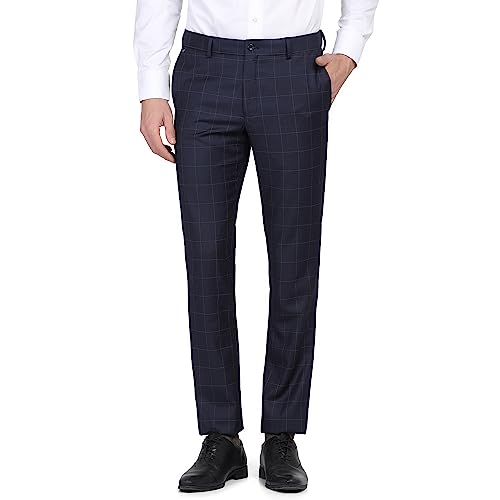 Image of blackberrys Checks Polyester Viscose Slim Fit Men's Work Wear Trousers
