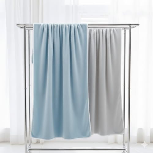 Image of Dribble Coral Fleece 450 GSM Bath Towel 70x140 cm | Ultra Soft, Quick Dry, Highly Absorbent | Lightweight & Skin-Friendly Towel for Bathroom, Gym & Travel, (Blue /Grey, Pack of 2)