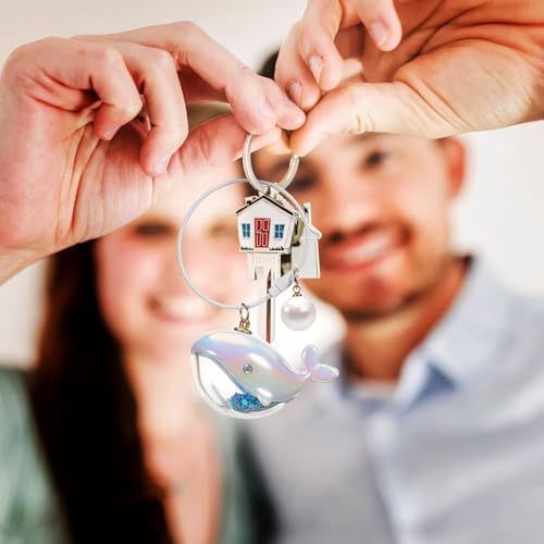 Image of 2 Pcs Cute Whale Keychain Set, Pink & Blue Ocean Whale Key Ring - Cartoon Whale Bag Charm, Key Pendant for Students, Ideal Carnival Prizes Birthday Goodie Bag Stuffers