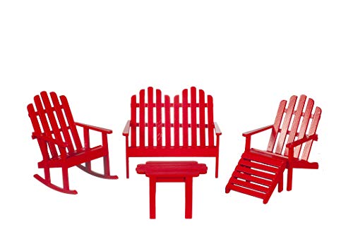 Jardin de maison de poupées avec meuble miniature en bois rouge et salon Adirondack 1:12