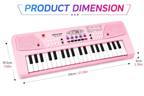 Image of Braintastic Kids Piano Keyboard with Microphone, 37 Keys, 8 Rhythms, 8 Tones with 6 in-Built Demos & Song Recording Feature for Boys & Girls (Pink)
