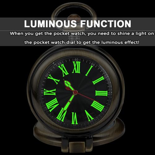 Image of Tiong Transparent Cover Pocket Watches Quartz Roman Numerals Men Arabic Numerals with Chain&Box(Bronze-R)