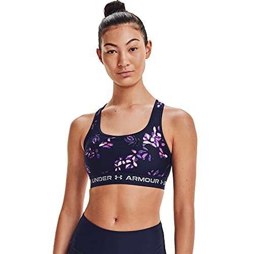 Under Armour Damen Crossback Mid Printed Bra, Midnight Navy (410)/Purple Tint, X-Small