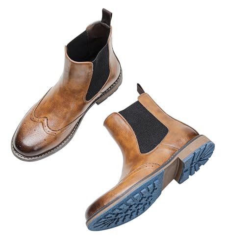 Santimon Chelsea Boots Men Casual Dress Leather Wingtips Slip On Boots Wedding Fashion Tuxedo Formal Ankle Boots for Men3